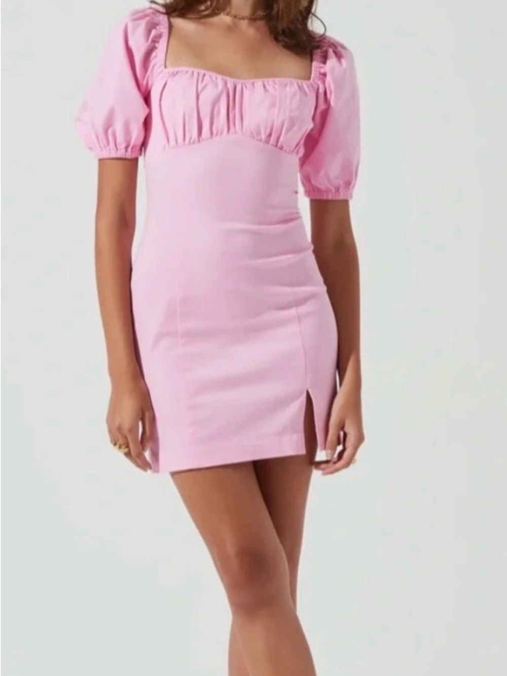 Astr Pink Square-Neck Puff Sleeve Mini Dress